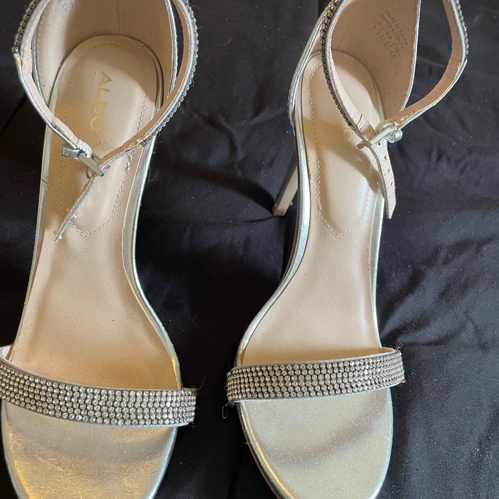 Aldo Metallic Silver Rhinestone Sandals